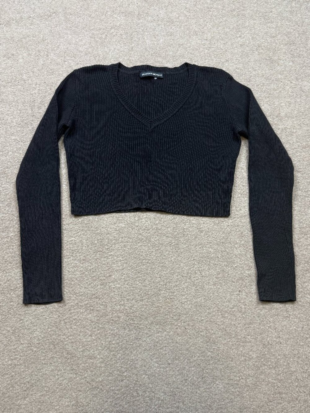 Brandy Melville Cropped Shirt Women's Size M Black Long Sleeve